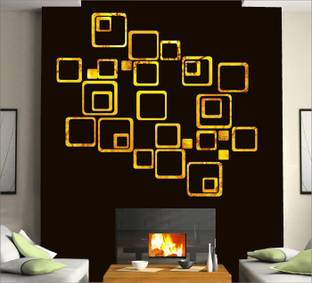 DAKSHITA 120 cm Six Size Squares Golden (pack of 30) Acrylic Mirror Self Adhesive Sticker