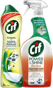 Cif Lemon Multipurpose Surface Cleaner Cream (500ml) + Power & Shine Kitchen Cleaner Spray (700ml)|Tough Dirt and Stain Removal| Cream With 100% Natural Extracts |Spray Safe On Food Making Areas | PO2
