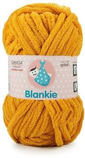 JEFFY Ganga Blankie Chenille Yarn Supersoft Knitting Wool Ball, (1 Ball/100 Gram Each) Marigold Yellow Colour Ball (400 Grams). Suitable for Craft, Baby Blankets, Thick mota Thread Shade no -BLK006