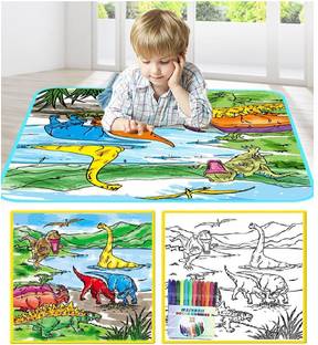 Shyam Creation 3 in 1 Colouring MAT for Kids Washable and Reusable with 12 Colourful pens