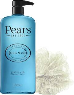 Pears Pure & Gentle Mint Extract Body Wash With Glycerin , Dermatogically Tested, 100% Soap Free Shower gel,Imported,750 ml (Free Loofah)