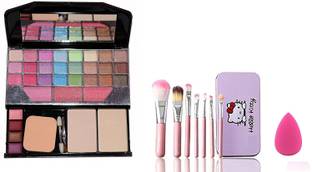VARFAX 6155 Makeup Kit With pink brushes set and Sponge Puff