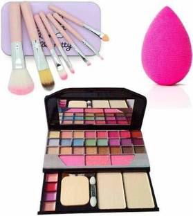 VARFAX Makeup Kit 6155 7 Makeup Brush, 1 Sponge puff Combo Set