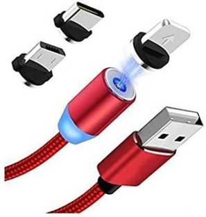SANNO WORLD USB Type C Cable 2 A 1 m Magnetic USB 360 Degree Rotation 3 in 1 Fast Charging Data Cable 1 m Micro USB Cable