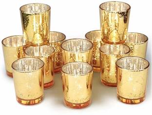 AGAMI (Pack of 12) Antique Golden Tequila Size Glass for Home Decoration Glass Set Shot Glass