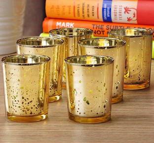 AGAMI (Pack of 6) Antique Golden Tequila Size Glass Glass Set Shot Glass