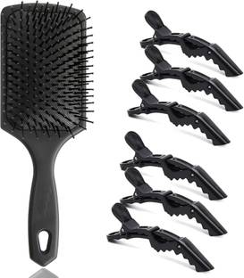 SANDIP Professional Hair Styling Clips Sectioning Crocodile hair clips (6 pcs) + Rectangular Cushion Paddle Hair Brush for men & women