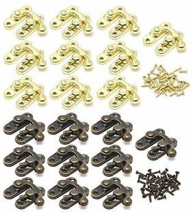 Hawk Eye Metal Golden and Antique Colour Lock/Buckle/Latch/Hook/Swing Clasp with Screws for Wood Jewellery and Small DIY Works 20 Pcs with Screws(Combo of 10 Pcs Golden and 10 Pcs Antique) Butterfly Hinge