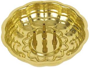 PuthaK Brass Agarbatti Stand Plate with Ash Catcher Incense Holder Brass Incense Holder Brass Incense Holder