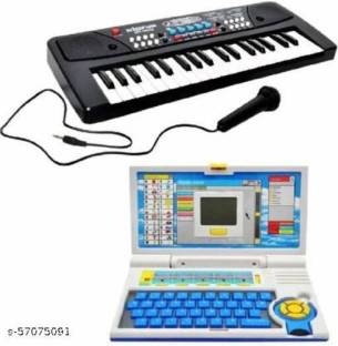 Kmc kidoz Combo of 37 Key Piano Keyboard Toy with DC Power Option, Recording and Mic with English Learner Educational Laptop Enhanced Skills of Children Educational Purpose for Kids (Multicolor)