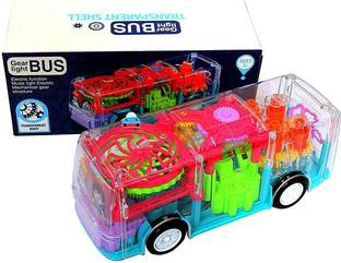 Galactic Concept Garari Musical Transports Bus Toy for Kids, 3D Bus Toy with 360 Degree Rotation, Gear Transparent Bus Toy with Light & Sound Effects for Boys, Kids - Multicolor