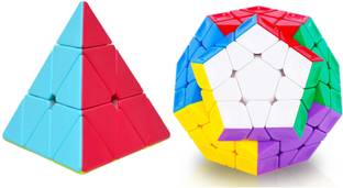 Authfort 3 X 3 Megaminx Sculpted Stickerless Pentagon cube and Pyraminx Pyramid Triangle High Speed Stickerless Cube combo pack of 2