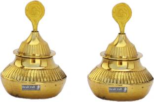 Real Craft Brass Kumkum Dibba/Sindoor Dabba/Dibba/Kumkum Box,Pack of 2 Decorative Showpiece  -  7.5 cm
