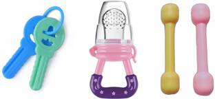 Enorme Baby Silicone Feeding Fruit/ Food Nibbler with BPA Free Non Toxic Teether Sticks and Keys Teether and Feeder
