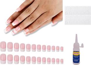 TBUY Top Quality French Finger Nails 24 pcs with Press on glue sticker & Nail Glue Natural Pink