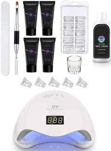 THR3E STROKES Acrylic Gel Poly Nail Gel Nail Extension Set With 4 Tubes & UV Led Nail Lamp (White)