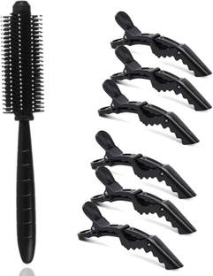 SANDIP Round Hair Brush For Blow Drying for men & women with Hair Styling Section Clips (6 Pieces )-(Black)