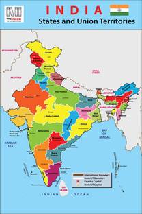 VK_NEED INDIA MAP WITH STATE AND CAPITAL WALL CHART (12X18 INCH) WITH LAMINATED FOR KIDS QUICK LEARNING WALL PICTURE WITH INTRESTING IMAGES! Photographic Paper