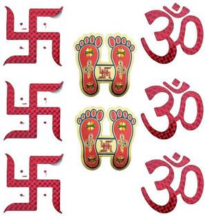 DIVINARY 6 cm Laxmi Charan,Swastik,OM Sticker for Floor Door Decoration Diwali Home Entrance Self Adhesive Sticker