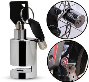 Qiisx Heavy Duty Disc Brake Lock Anti Theft Stainless Steel 7mm Pin Wheel Locking Security Lock for Bike and Motorcycle (Chrome)_Universal All Bike / Scooter /Activa Disk_RoundX_1378 Disc Lock