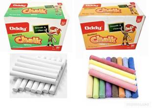 Oddy Pack of 2, WHITE - 50 pcs black board Dustless WHITE & COLOR Chalks