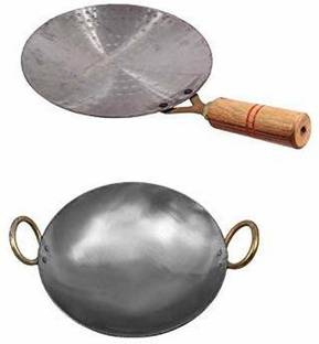 shri gaurangi iron Kadai Deep Frying Pan for Cooking 9 inch 23 cm iron roti tawa 9 in 23 cm Induction Bottom Cookware Set
