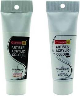 Camlin Artists' Acrylic Colour Tubes (140ml)016 Black & 423 Titanium White (Monochromatic Colours)