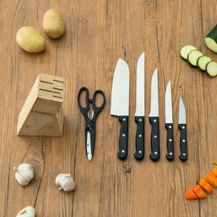 Explorer 7 Pc Steel Knife Set Stainless Steel Kitchen Knife Set with Wooden Block Stand, Set of 7,