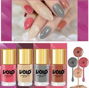 Volo Shine Pro Nail Polish 4 Pcs One Stroke Coverage 9.9ml each (Set-01) Peach Crush, Nude, Nude, Light Gray