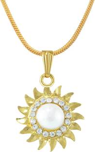 Goldfish Sun Shape Pearls Pendant With Chain Gold-plated Brass Pendant Set
