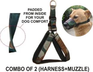 BODY BUILDING Dog Belt (Combo of 2) Army Print Dog Harness + Dog Muzzle Specially for Medium Breeds Dog Standard Harness