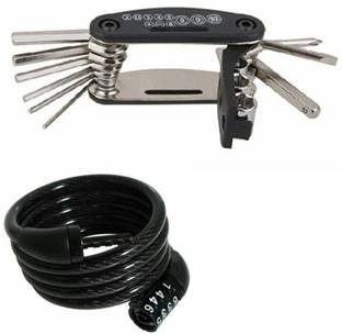 PEDFIT 4 Digits Combination Number lock with 15 in 1 Bicycle Repair Tool Sets(Combo) Cycling Bicycle accessories
