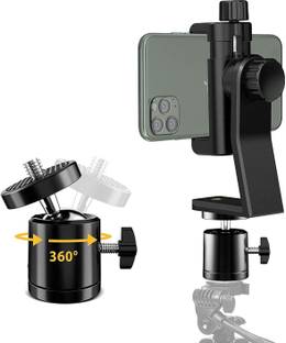VIRRAN Phone Tripod Mount Adapter with 360° Swivel Ball Head + Smartphone Bracket Clamp, Rotatable Vertical Cellphone Holder Stand (COMBO PACK) ( MOUNT ADAPTER | BALL HEAD ) Tripod Ball Head