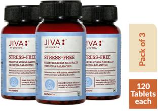 JIVA Stress-Free Tablets - Effective Ayurvedic Treatment for Stress & Anxiety - 120 Tablets Each - Pack of 3