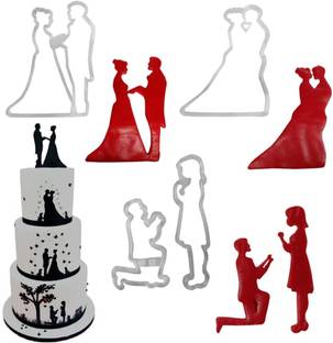 Bakedude Set of 9 Fondant/Cookie Cutter Couples Silhouette Gumpaste Flowers Sugar Craft Mold Cake Decorating Tools for Husband and Wife, Wedding Birthday Valentine's Party, Bridegroom Bride Theme Cookie Cutter