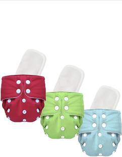 kogar All New Solid Cool Look Reusable Washable Nappy Cloth Button Diaper With White Insert For Baby new Born to 2 year(3 diaper +3 Insert)Jay-4B-M