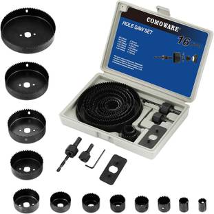 uptodatetools Hole Saw Kit for Wood Hole Saw Kit for Wood- 16 Pieces 3/4’’-5’’ Full Set in Case with 1pcs Hex Key, 2pcs Mandrels and 1pcs Install Plate for PVC Board Plastic Plate Drilling Drywall and Soft Wood