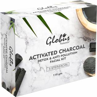 Globus Naturals Charcoal Facial Kit For Skin Exfoliation & Refreshed Glowing Skin | 5 Step Detoxifying & Anti Acne Kit |Paraben Free | Salon Grade| For All Skin Types, 110 gm
