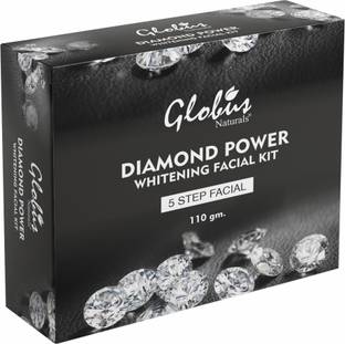 Globus Naturals Skin Lightening Diamond Facial Kit For Skin Tightening and Ultra Glow |5 Step Radiant Glow Kit |Paraben Free | Salon Grade| For All Skin Types, 110 gm