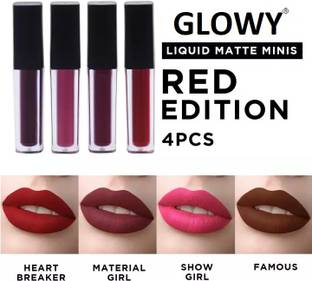 GLOWY The red edition non transfer liquid matte lipstick set of 4 multi colors combo pack