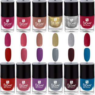 ForSure Trendy Long Lasting Premium Gel Nail Polish Quick Dry Combo of 12 Pink, Light Pink, Nude, Golden, Silver, Red, Deep Red, Shiny Pink, Purple, Grey, Maroon, Blue