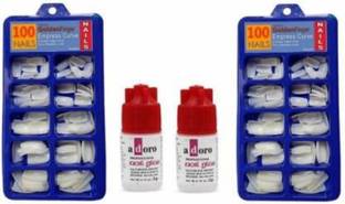 Ligament Artificial Nails Set With Glue Acrylic fake / False Nails Set Of 100 Pcs and Artificial And 3gm glue WHITE
