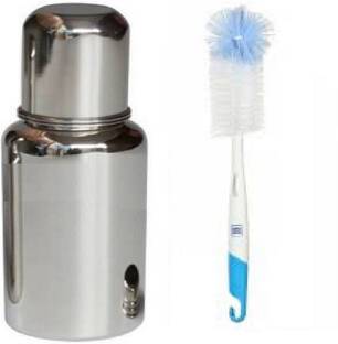 KRISHVIA Steel Silver Baby Feeding Bottle for Milk Easy to Hold Design 304 Food Grade Silicon Nipple With Bottle Cleaning Brush , 250 ml silver - 250 ml