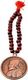 faynci Chatrapati Shivaji Maharaj Red Tulasi Mala Copper Car Rearview Mirror Hanging Ornament/Interior Wall Hanging Showpiece for Good Luck/Gifting Car Hanging Ornament