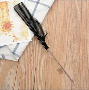 SANDIP professional Steel Pin Rat Tail Carbon Fiber Heat Resistant Teasing Comb with Stainless Steel Pin tail (Black) | Best for men and Women