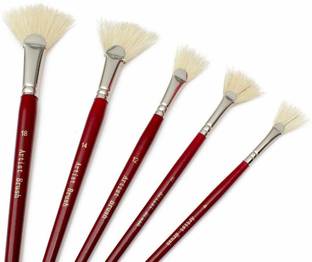 DELITON Artist Quality Fan Brushes Anti-Shedding Artist Soft Hog Bristle Paint Brush Set for Acrylic Watercolor Oil Painting (Set of 5 pcics)