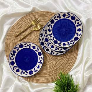 VolCraft Blue Floral Hand-Painted Ceramic 7Inchs Quarter/Side Plates Quarter Plate