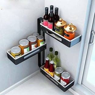 ALEX INDIA MARKETING 3 Layer Bathroom Corner rack, Kitchen Rotate Rack, Wall-Mounted Punch-Free Corner Rotating Spice Rack Stainless Steel Wall Shelf