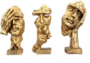 DEQUERA Dequera Human Face with Hand Golden Finish Decorative Showpiece  -  20.1 cm