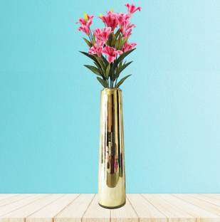 AGAMI Decorative Minar Shape Premium Golden Reflective Vase for Home Decor, Center Table, Bedroom, Side Corners, Living Room Decoration, Glass Pot for Flowers and Plants Glass Vase